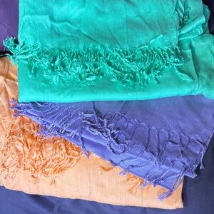 Bloomingdale's Vibrant Scarves in Teal, Purple, and Orange